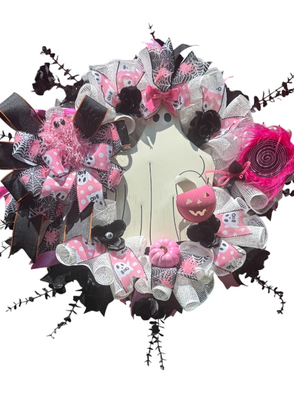 Pink black ghost Halloween wreath